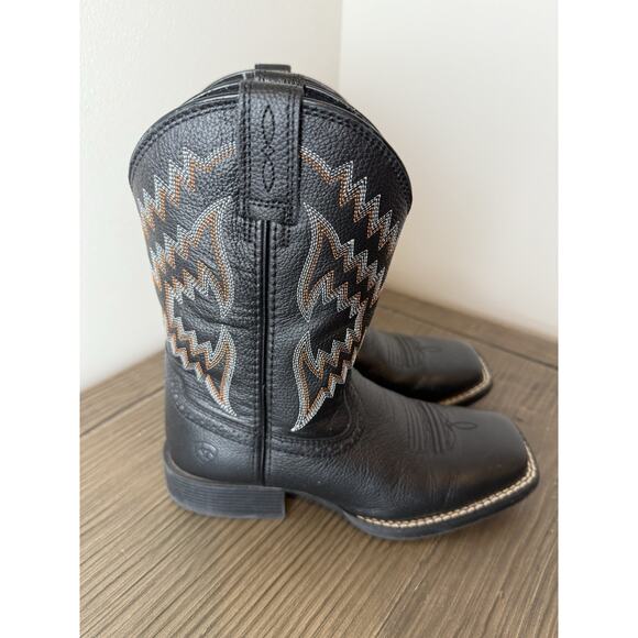 Ariat Kids Tycoon Western Black Boots Cowboy Black Aztec Stitching Kids Size 1 - Picture 2 of 10